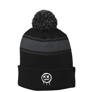 HAPPY FACE Stripe Pom Beanie